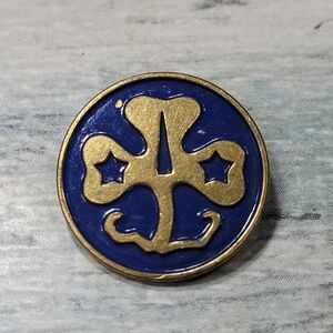 Vintage Girl Scout World Clover Blue and Gold Enamel Pin